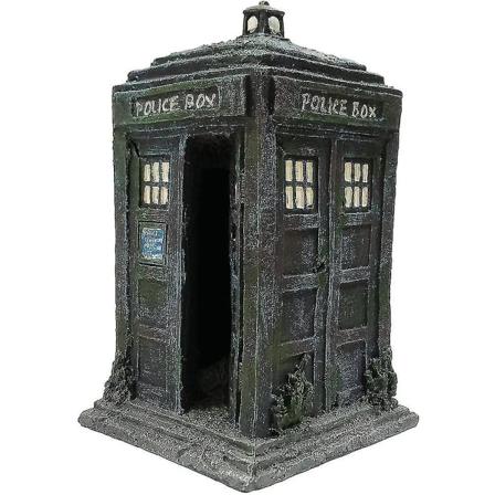 Akvarium Tardis Politiboks Dekorationer - Akvariefisk Skjulested Hus Harpiks Ornament, Blå