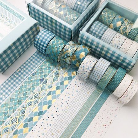 Tejper, 10 rullar guld Washi-tejp, dekorativ tejp för DIY-hantverk Scrapbooking Presentinslagning, - Blå