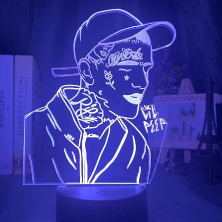 3D Illusionslampe LED Nattelys Lil Peep Figur til Soveromsdekorasjon 7 Farger Skiftende Gave til Fans Kjendisbarnefødselsdag