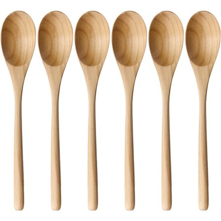 Træspiseskeer til madlavning, 6 stk. japansk naturlig ellipse træspiseske sæt til madlavning, blanding, omrøring af honning, te, sodavand