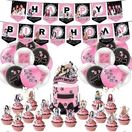 Højkvalitets Blackpink Fødselsdagsfestartikler, Black Girl Pink Girl Fødselsdagsfest Dekoration
