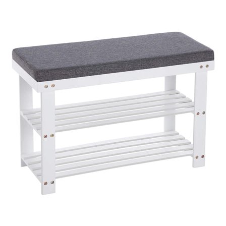 Skohylla med sittbänk i bambu med vadderad sits och 2 hyllplan