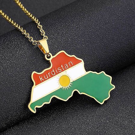 Kurdistan Kart Anheng Halskjede Dryppende Olje Retro Menn Og Kvinner Rustfritt Stål Anheng Tilbehør Overraskelsesgave Gull