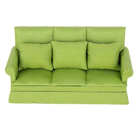1:12 Dukkehus Mini Sofa med 3 stk Pude Stue Møbler Træ Dukkehus Dekoration Tilbehør Grøn