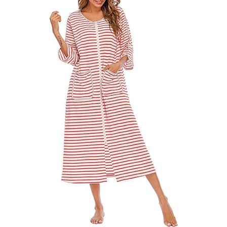 Dame Morgenkåber, Dame Lynlåskåbe Kort/Langærmet Morgenkåbe Blød Lynlås Badekåbe med Lommer Natkjole Nattøj