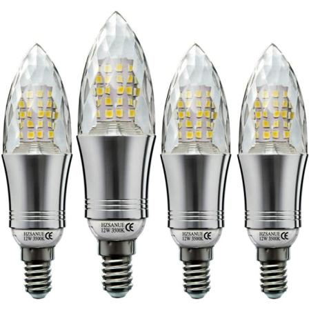 Sæt med 4 E14 12W LED-pære i stearinlysform, 100W ækvivalent glødepære, varm hvid lys, lille Edison skruelys