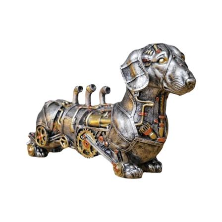 Steampunk-tyylinen makkarakoiran miniatyyri-m yr koirahahmo (hopeanhohtoinen kuparinen) (1 kpl)