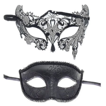 2 kpl Pariskuntien naamioiden setti Mustat puolimaski tanssiaisille
