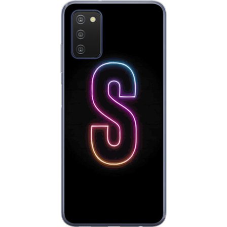 Kompatibelt Mobildeksel til Samsung Samsung Galaxy A03s Neonbokstav S i lysende rosa og blå toner mot mørk bakgrunn, stilig bokstavkunst med retrofu