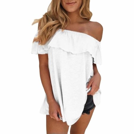 Plus Size Womens Summer Off Shoulder kortärmad blus T-shirt