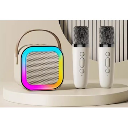 Karaokemaskin for barn og voksne, bærbar Bluetooth mini karaoke mikrofon sang høyttaler med 2 mikrofoner og lys, leker
