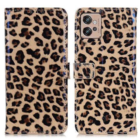 SKALO Motorola Moto G32 4G Leopardikuvioinen lompakkokotelo PU-nahasta.