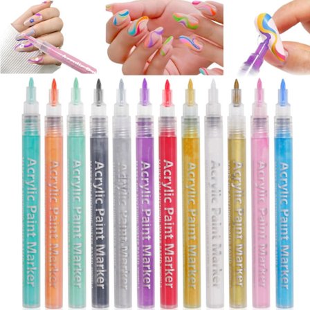 12 Neglekunst Penne, 12 Farver, Neglelak Penne, Hurtigtørrende, Graffitimaleri, Negledesign Penne til Manicureværktøjer