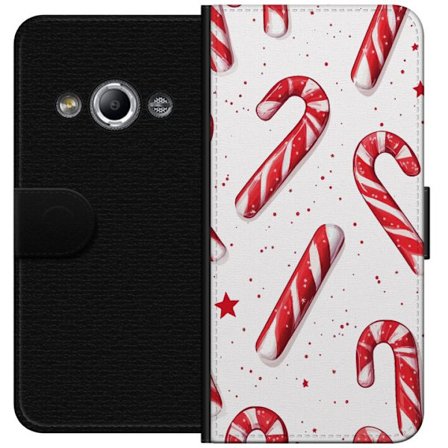 Kompatibelt Lommeboketui til Samsung Galaxy Xcover 3 Julete polkadottmønster med røde og hvite godteripinner, stjerner og snødetaljer i klassisk vi