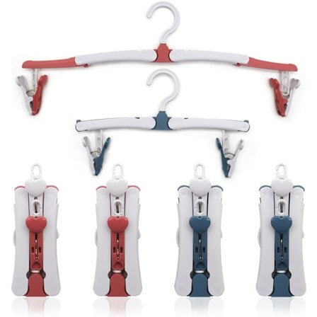 6 stk. sammenklappelige bøjler, sammenklappelige rejsebøjler med klips, bærbare sammenklappelige