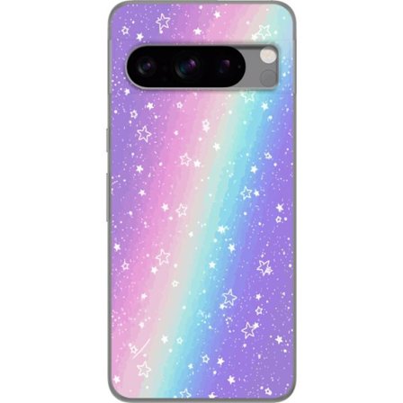Kompatibel Mobilcover til Google Pixel 8 Pro Rainbow-farvet pastelbaggrund med hvide stjerner og glitrende prikker i blød overgang