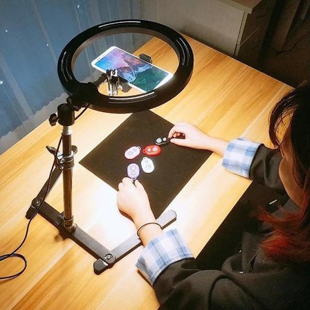 Telefon Skrivbord Overhead Ram med 26cm Ringljus och Robotarm för Lat Fotografering