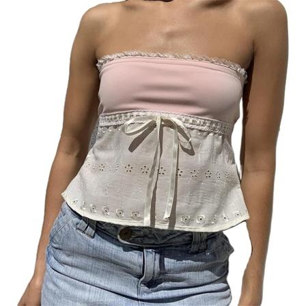 Kvinnor Denim Push Up Bustier Tubtopp Strapless Knäppning Upp #Q Pink S