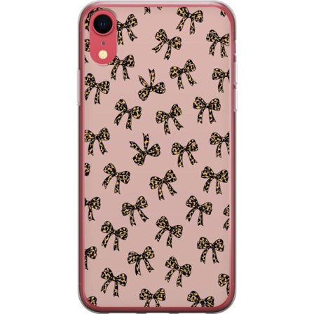 Kompatibelt Mobilskal till Apple Apple iPhone XR Leopard båge rosetter mönster rosa bakgrund leopard print bågar söta mode flickaktig retro design