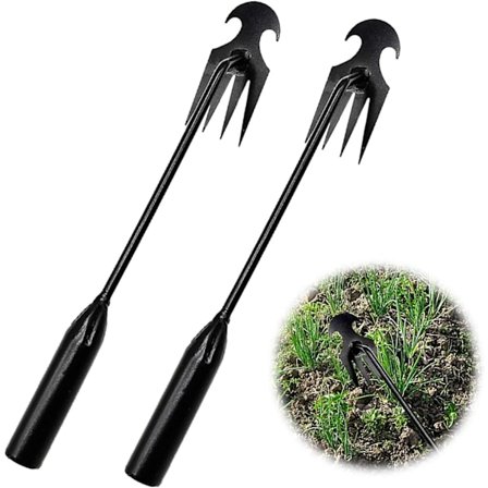 Set med 2 manuelle ugressfjerner i rustfritt stål med langt håndtak - Hageverktøy for å fjerne ugress