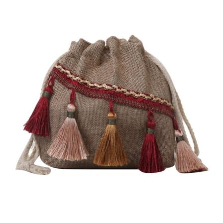 Kiristysnyörillä kudottu laukku Muoti tupsulaukku PUNAINEN Red