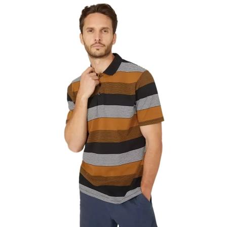 Maine Herr Varied Stripe Polo Shirt S Camel