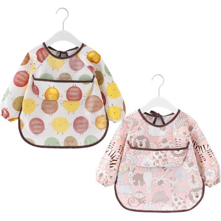 2-pack babyhaklappar med långa ärmar, vattentäta amningshaklappar, tvättbara bomullsdukar för barn 6-36 månader, ätning, målning och lek