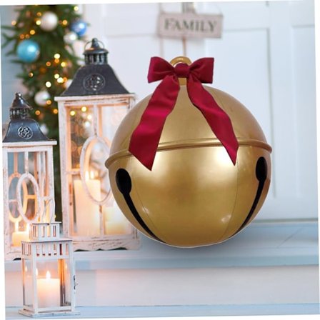 Stor Oppustelig Julekugle, 60 cm Giant PVC Julekugle med Stor Rød Sløjfe, Udendørs Oppustelig Juledekoration