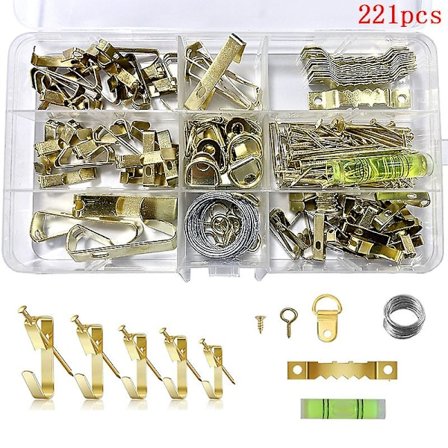 221 stk sporløse bilderamme kroker veggkrok tilbehør, rammeopphengssett, bilderammeopphengsverktøy, tunge opphengstilbehør