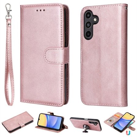 Fodral för iPhone15ProMax Roséguld Bil Magnetisk 2 i 1 Läderfodral Solid 2 i 1 Kortplats