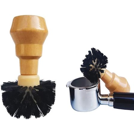 Kaffebørste filterkurv håndtagsrensebørste, træ kaffemaskine rensebørste, egnet til 58 mm.