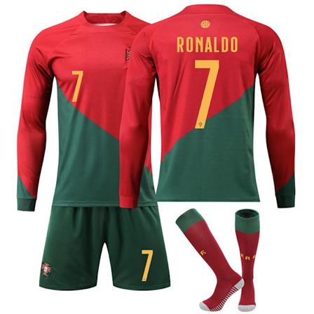 22/23 Portugal Koti No.7 Ronaldo MM-kisat Pitkähihainen Jalkapallopaitasetti Lasten Jalkapalloasu M