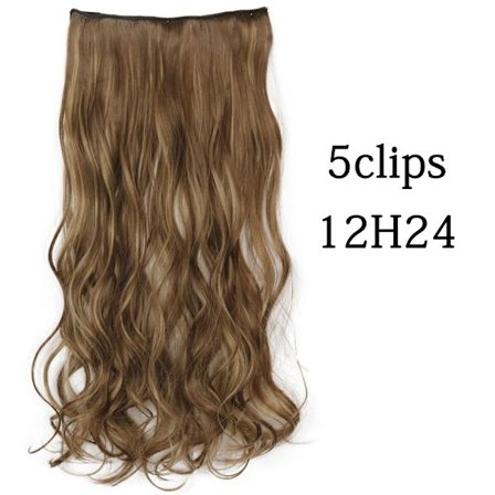 Syntetisk 22 32 tum 5 Clips Hårförlängning Värmebeständig falska hårstycken Långa vågiga frisyrer Clip In Hair Extensions