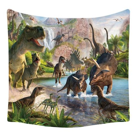 Sängdekorativ väggbonad - Grupp av dinosaurier -200 x 150