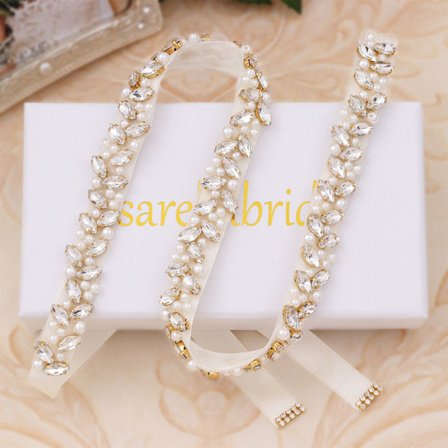 Rhinestone Pearl Belt Applique VALKOINEN