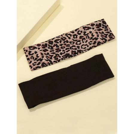 2 Stretch Hårband I Polyester C:a 6 X 20 Cm. 1 Svart 1 Leopard