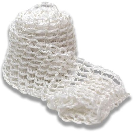 Strækbart kødbind, slagternet til fyldt kød, stege, røget kød eller oksefileter, lavet af polyester, hvid, ca. 2 m længde, 1 stk.