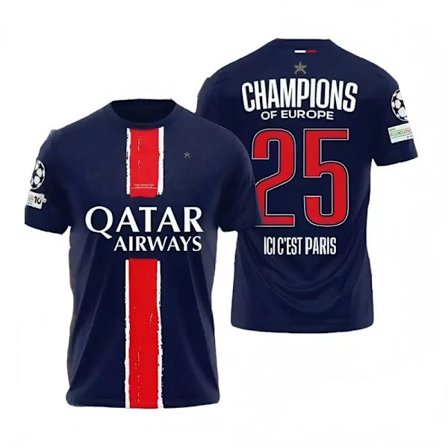 Paris PSG Champions 3D-tryckt sport snabbtorkande andas T-shirt herr fotbollströja lagföräldrar och barn kortärmad