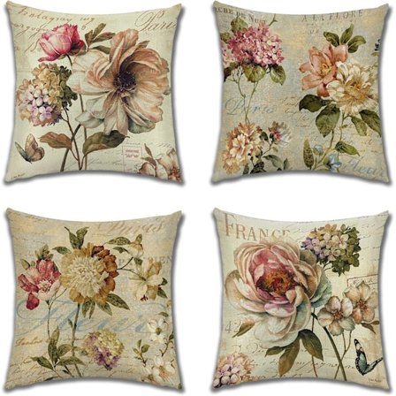 Pudebetræk Sæt med 4 Blomster Firkantet Pudebetræk Pyntepudebetræk Boligindretning Pudebetræk Blomster Pudebetræk 45x45cm