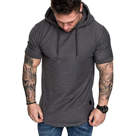 Herr Enfärgad kortärmad huva T-shirt Sommar Casual Sport Hoodies Toppar