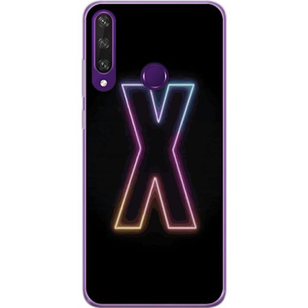 Yhteensopiva Puhelinkuori Huawei Huawei Y6p Neonkirjain X voimakkaissa väri vaihteluissa mustaa taustaa vasten, voimakas typografinen suunnittelu sel