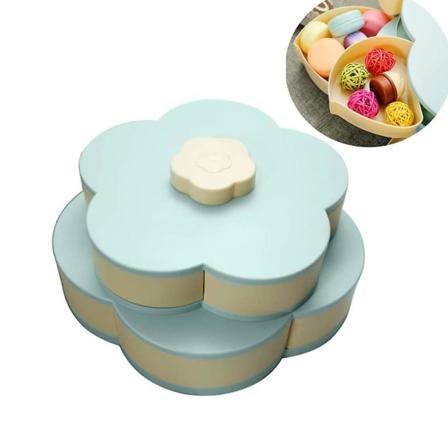 Dobbellags Snackboks Godteriplater Blomsterformet Roterende Snackbrett Dobbeldekk Tørket Fruktplate Oppbevaringsboks Blå Blue