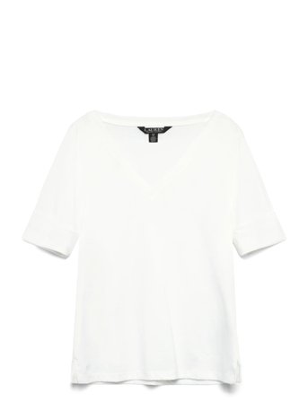 Stretch Cotton Elbow-Sleeve V-Neck Tee White Lauren Ralph Lauren