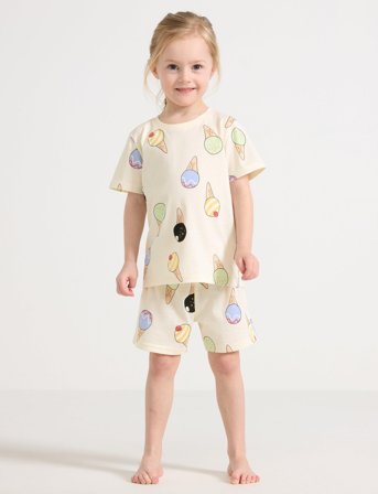 Lindex Pyjama Tee Shorts Set Aop Summ - Multi/patterned - 98/104