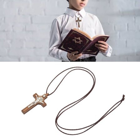 Trähalsband med Kors i Naturligt Valnöt och Legering, Utsökt Färg, Enkel Stil, Korshänge för Fest, Bil, Semester