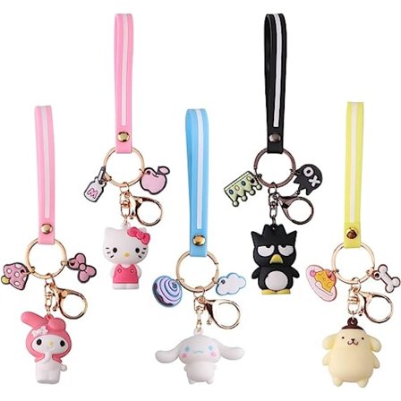 5-pak søte anime-nøkkelringer, kawaii-nøkkelringtilbehør, nøkkel P