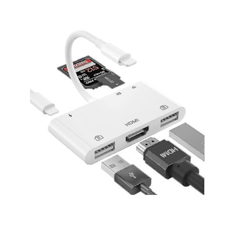 Hdmi Otg Adapter Hdmi Hub Usb Lighting till Digital Av Hdmi 6 i 1 Sd Tf Kortläsare Usb Kamera Adapter Kompatibel med YEMAESRE