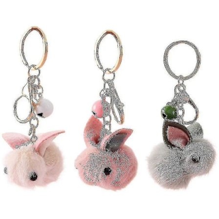 Pakkaus, jossa 3 kaunista pupu-avaimenperää, sarjakuva keinotekoinen turkis pupu-laukun riipus, pehmo pupu-avaimenperä H