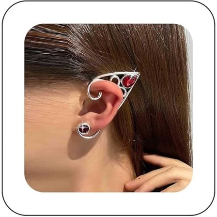 Punk Elver Klatre Øremanchetter Guld Rubin Øremanchet Øreringe Fe Elver Øre Wrap Øreringe Røde Krystal Ørestikker Elver Øre Crawler Øreringe Smykker 