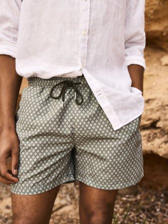 John Henric Men's Green Tile Printed Swimshorts Size M